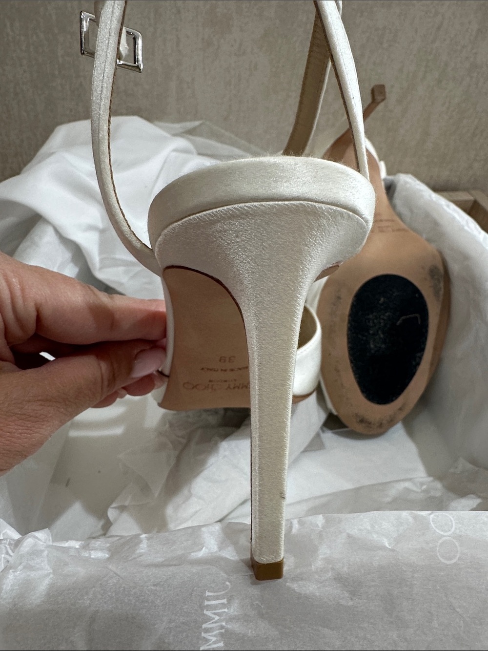 Jimmy Choo Ivory Crystal Satin Pointed-Toe Heels - Picture 6 of 12